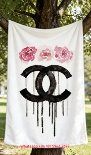 Chanel Watercolor Pink Rose Dripping Ink CC Logo Flannel Throw Blanket IMG_6664